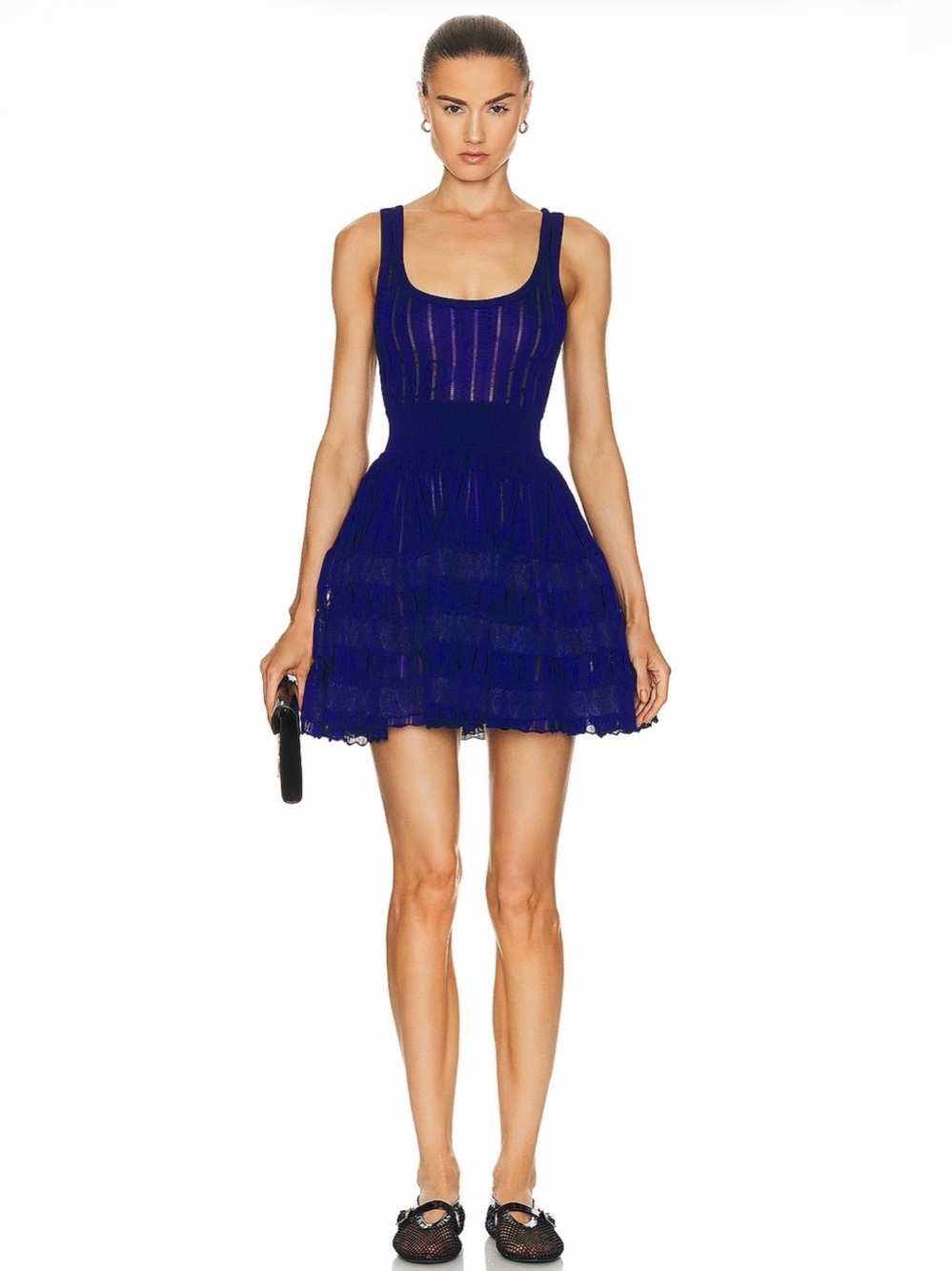 Alaïa Paris Cobalt Blue Ribbed Knit Fit & Flare Mini Dress NWT Size 36